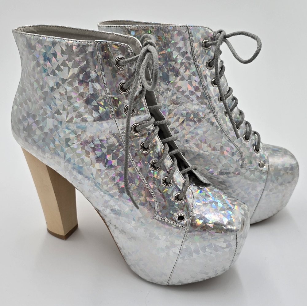 Jeffrey Campbell Silver Holographic Platform Heels - Picture 7 of 16